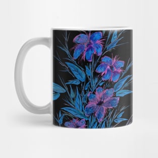 Blue and Purple Flowers on Black Mug